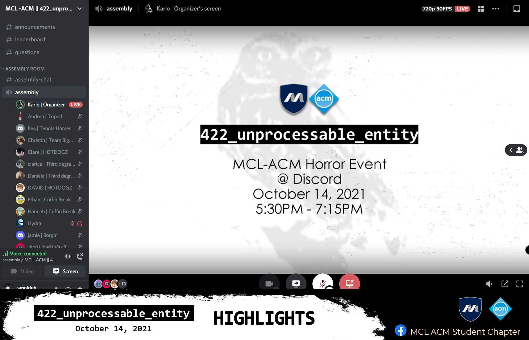 422_unprocessable_entity: MCL-ACM Horror Event