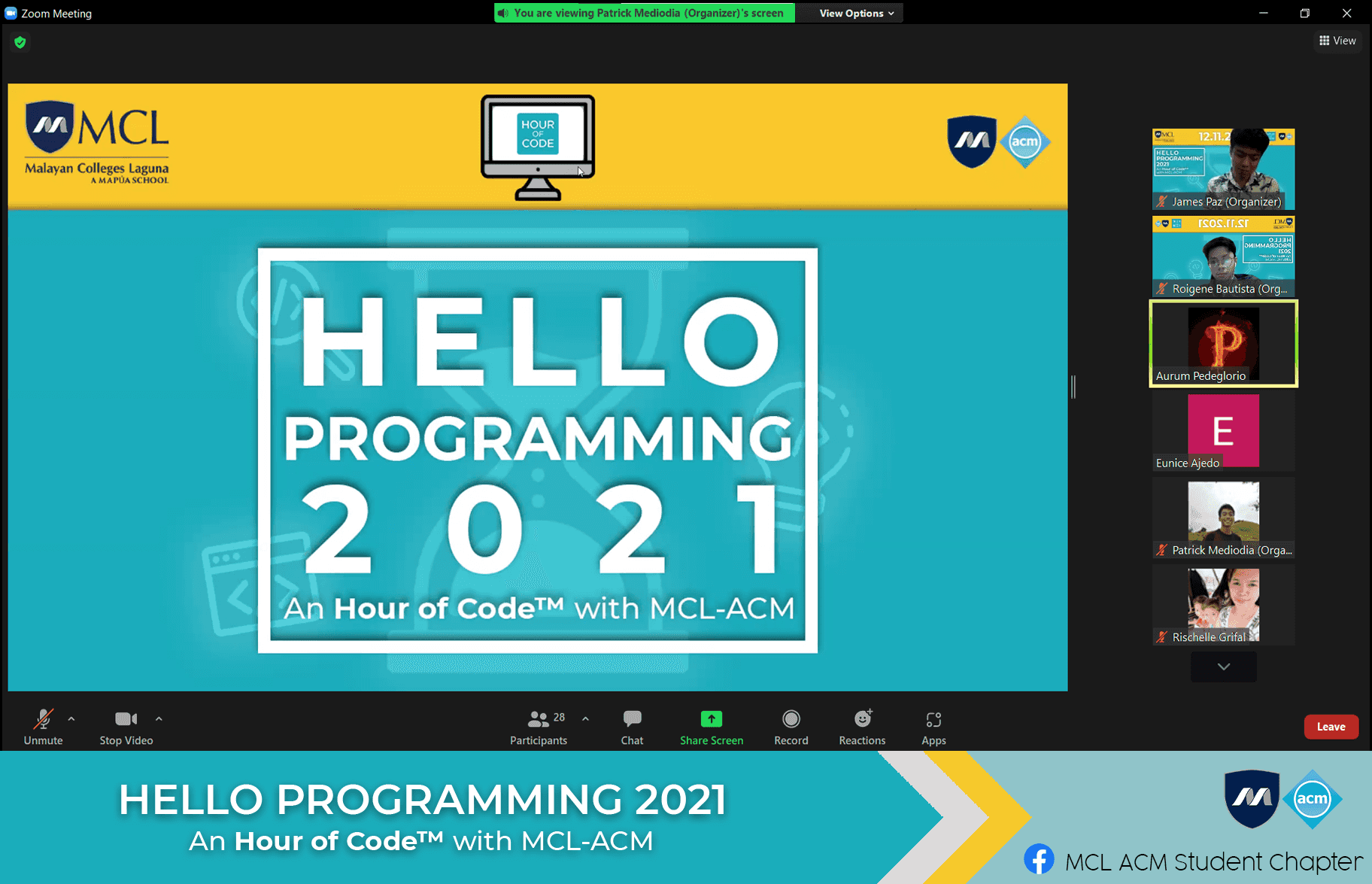 Hello Programming 2021: An Hour of Code with MCL-ACM